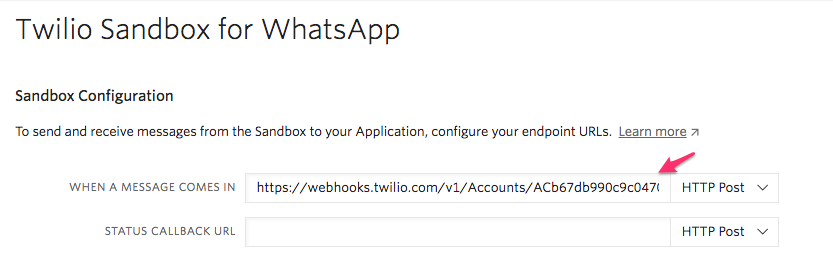 Webhook do Sandbox do WhatsApp