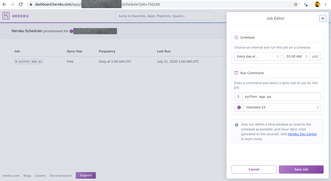 heroku scheduler configuration