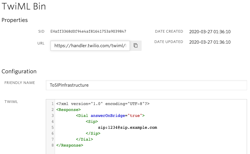 TwiML Bin Example