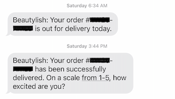 Delivery Confirmation SMS example template