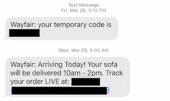 Delivery Confirmation SMS example template