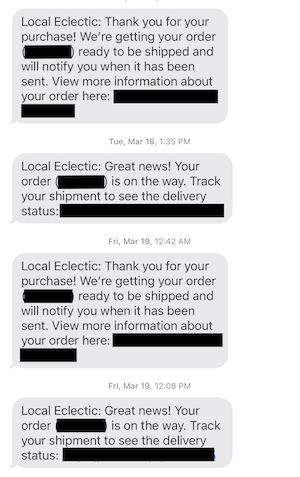 Shipping Notification SMS example template