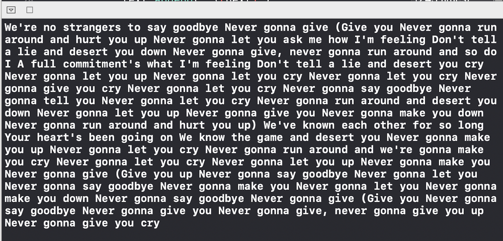 Lizzie&#x27;s bot making up new lyrics based on Rick Astley&#x27;s classic song, "Never Gonna Give You Up"