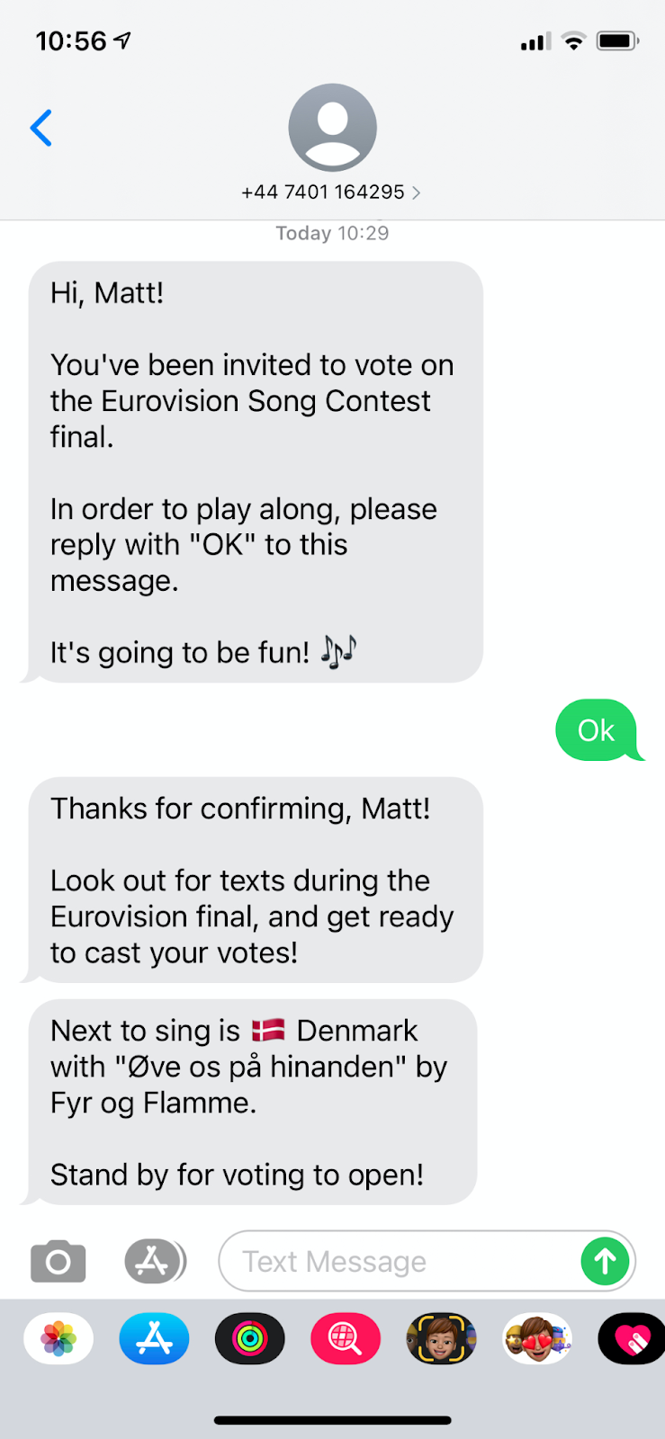 Text messages from Matt&#x27;s app