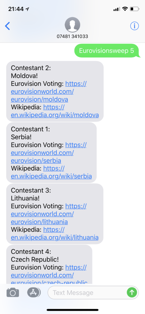 Texts from the Eurovision Sweep app