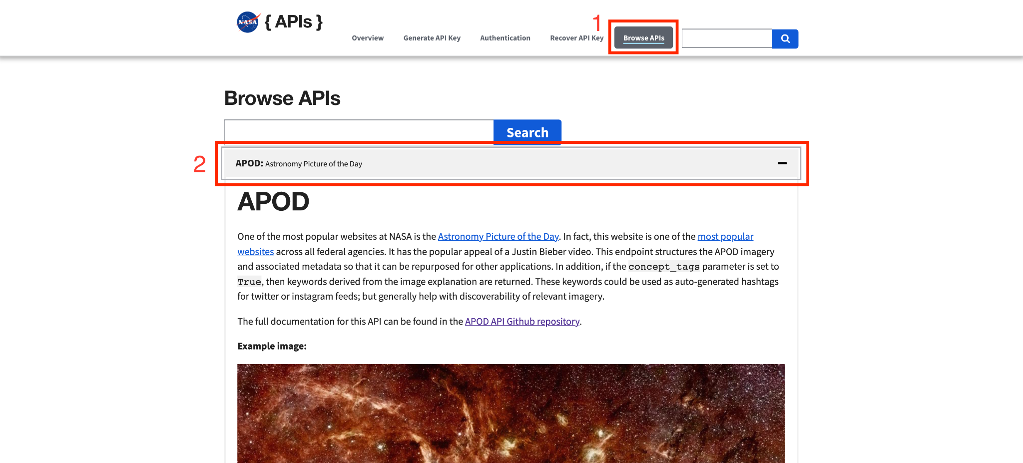 A screenshot of NASA's APOD detail page