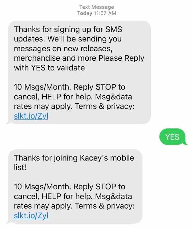 SMS subscription confirmation