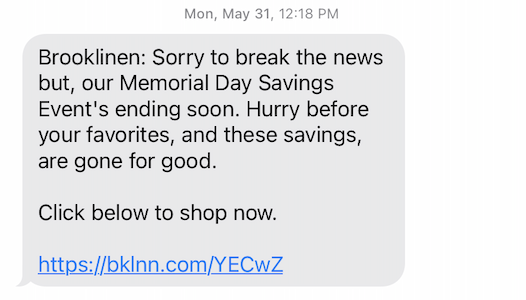 Brooklinen Memorial Day sale reminder