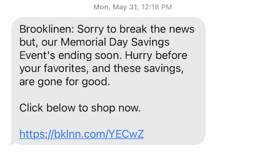 Brooklinen Memorial Day sale reminder