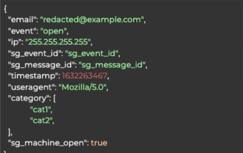 Email open indicator JSON example