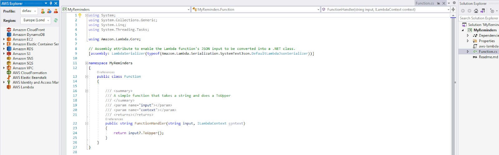 VIsual Studio Empty Lambda Function