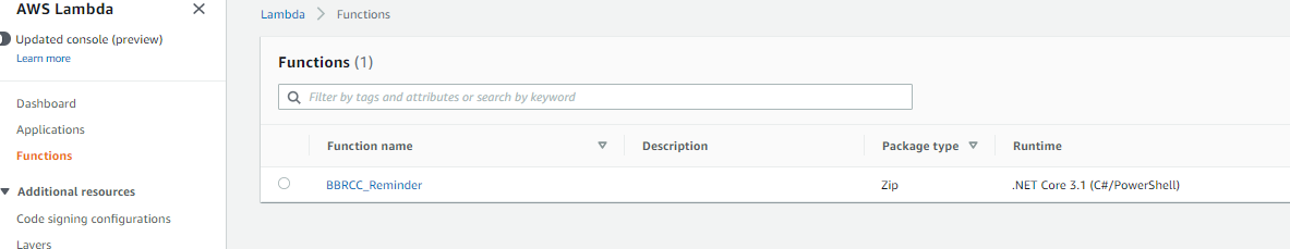 AWS Lambda console