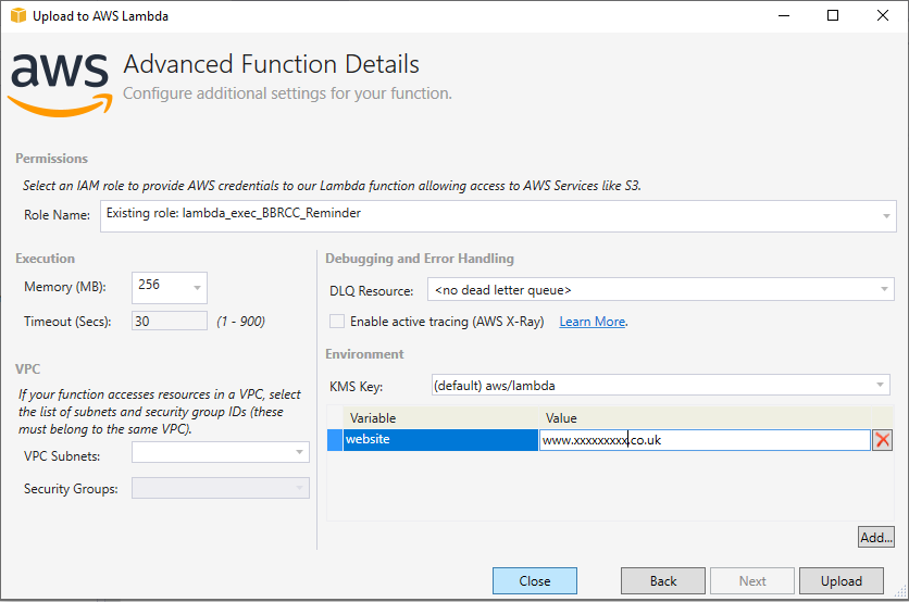 Publishing the Lambda function to AWS