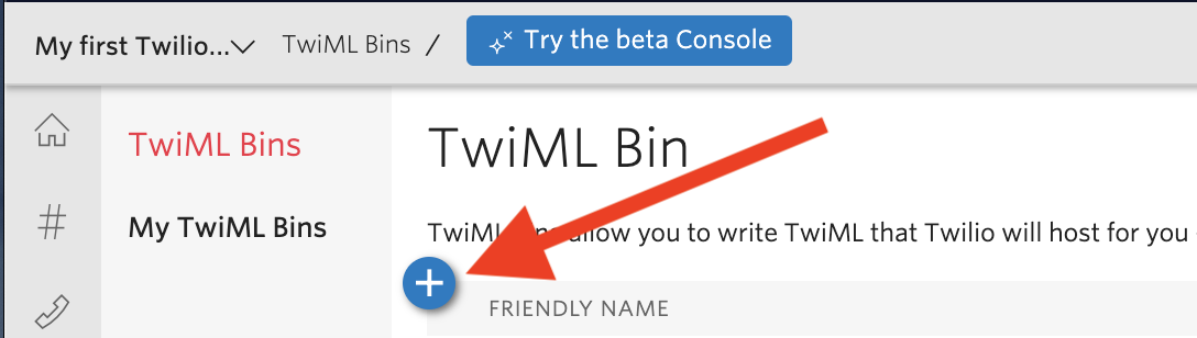 New TwiML Bin button