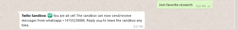 Successfully setup a mobile number with the Twilio WhatsApp Sandbox