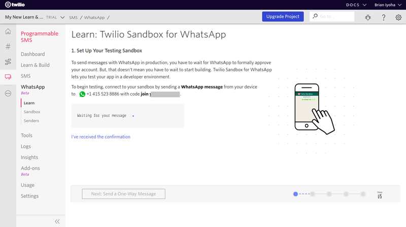 Setup your mobile number with the Twilio WhatsApp Sandbox