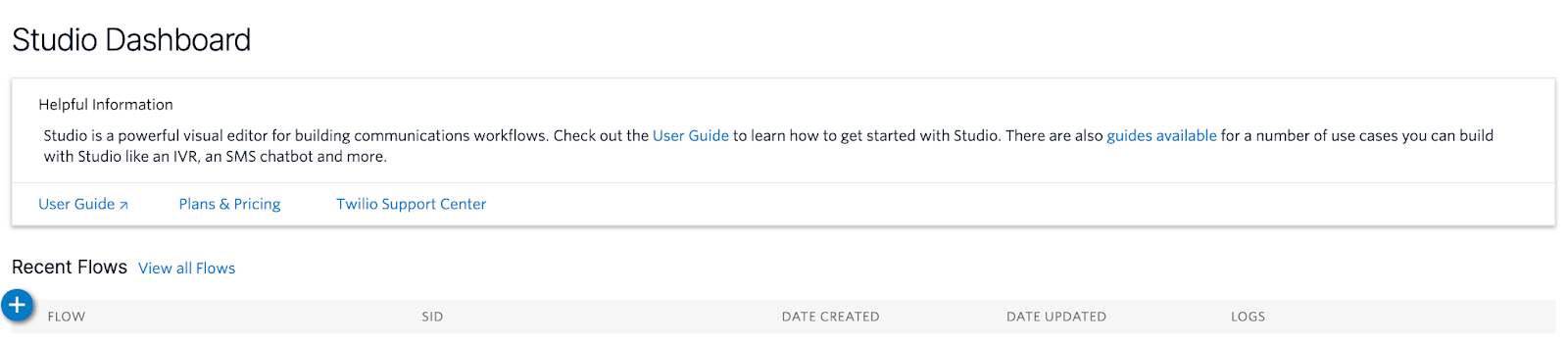 Twilio Studio dashboard 