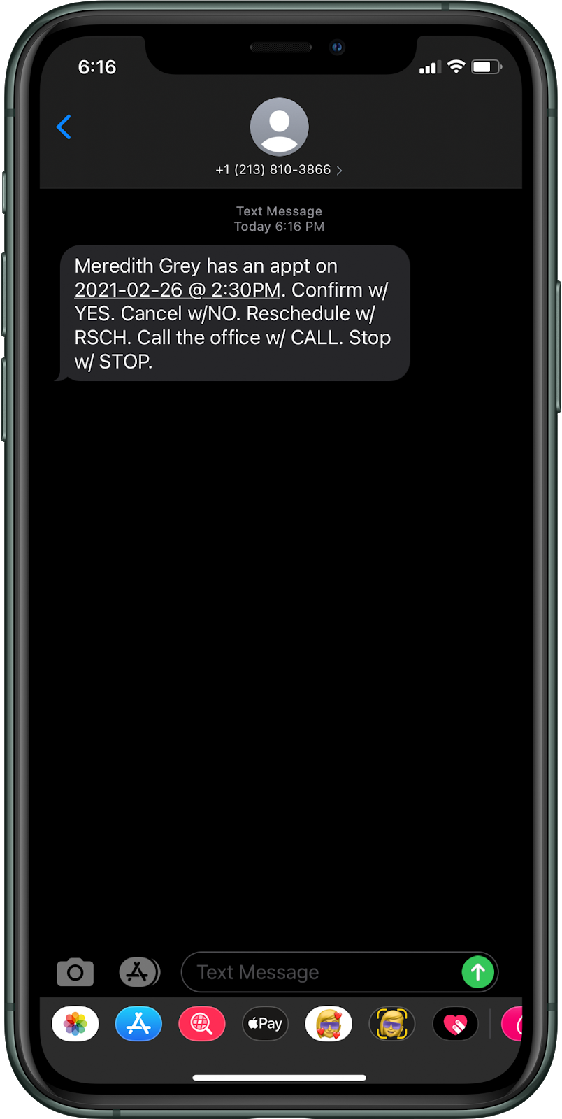 An image of an iPhone with the first message that you will receive from the system when you make a POST request.