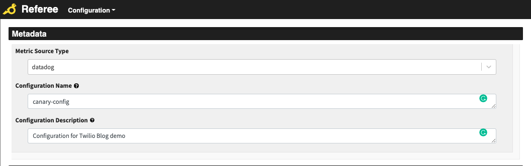 screenshot of the referee configuration metadata page