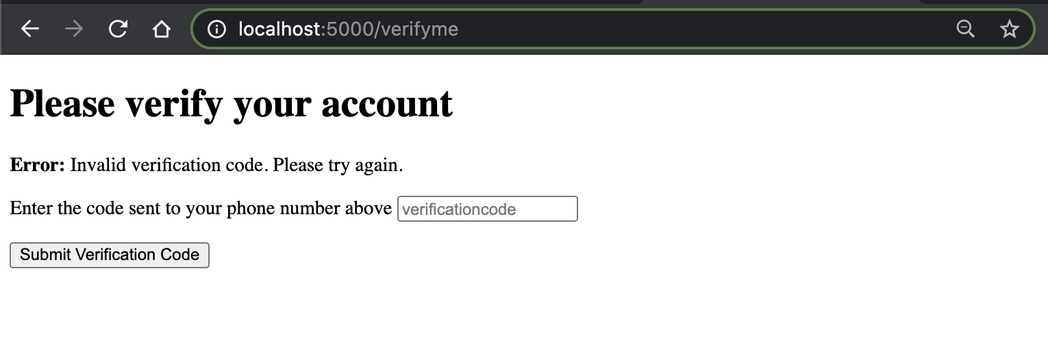 screenshot of error message when user fails to verify their account