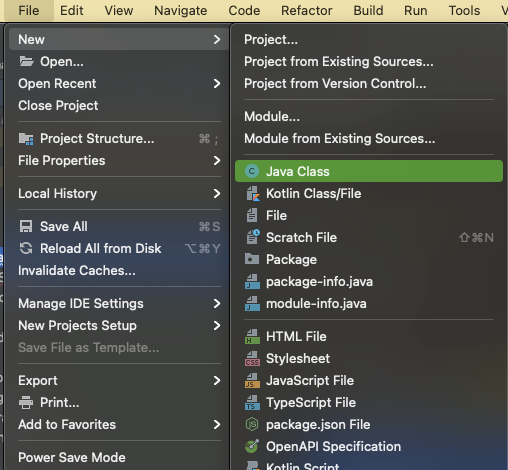 screenshot to create a new java class in intellij