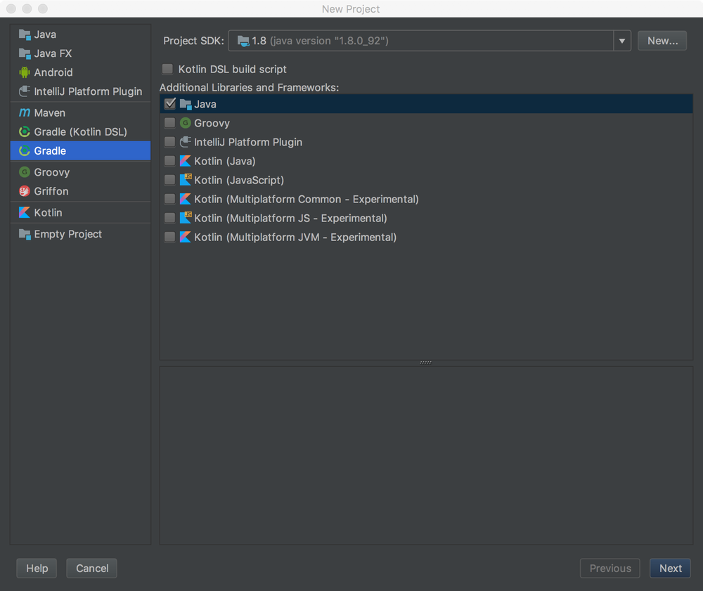 choose gradle option for new java project