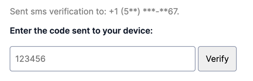 one time passcode form field with obfuscated phone number for 2FA or ongoing login use case