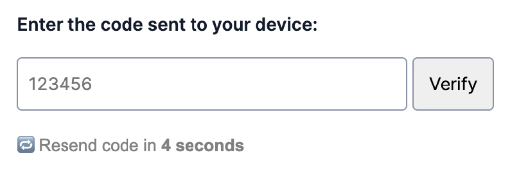 one time passcode input field with message that reads resend code in 4 seconds