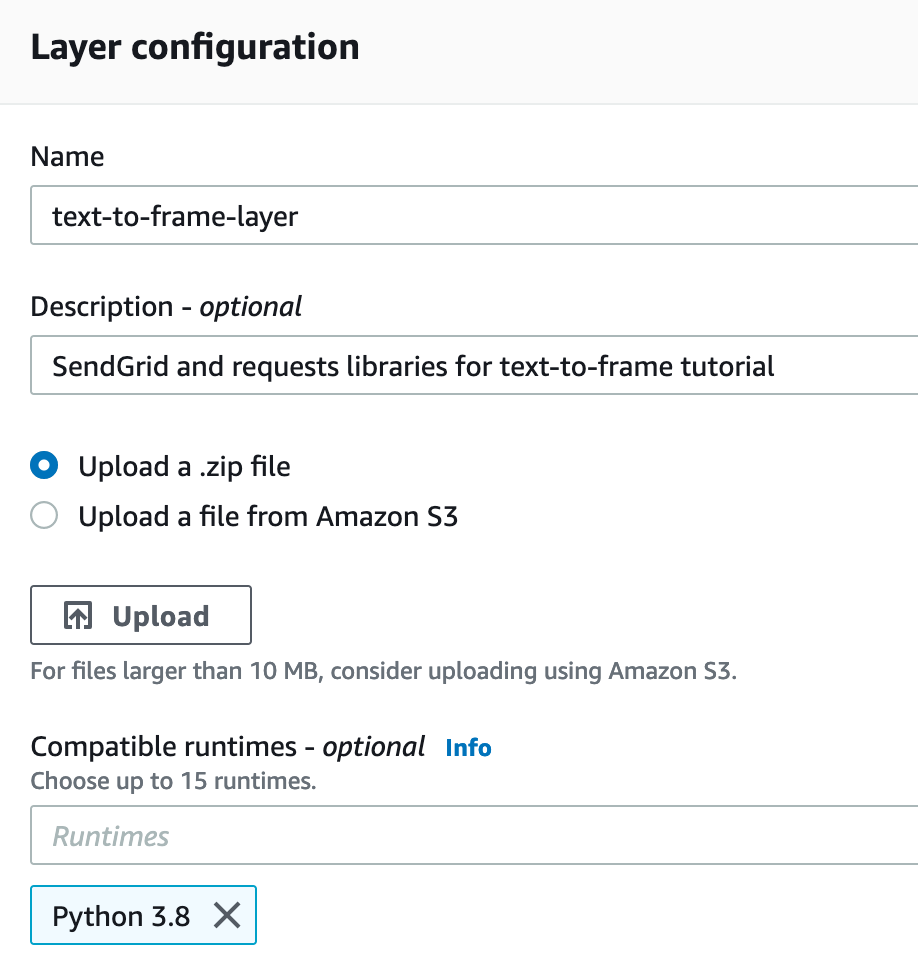 Lambda layer configuration