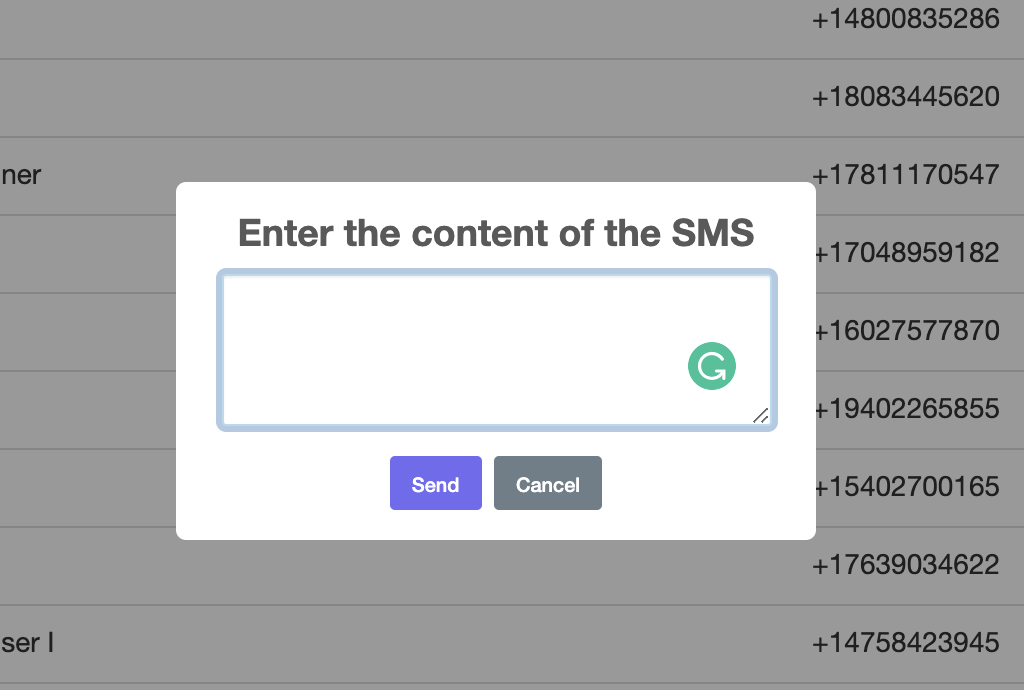 SMS content box