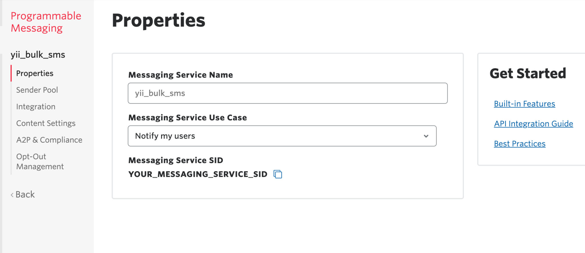 Programming Messaging Service Properties