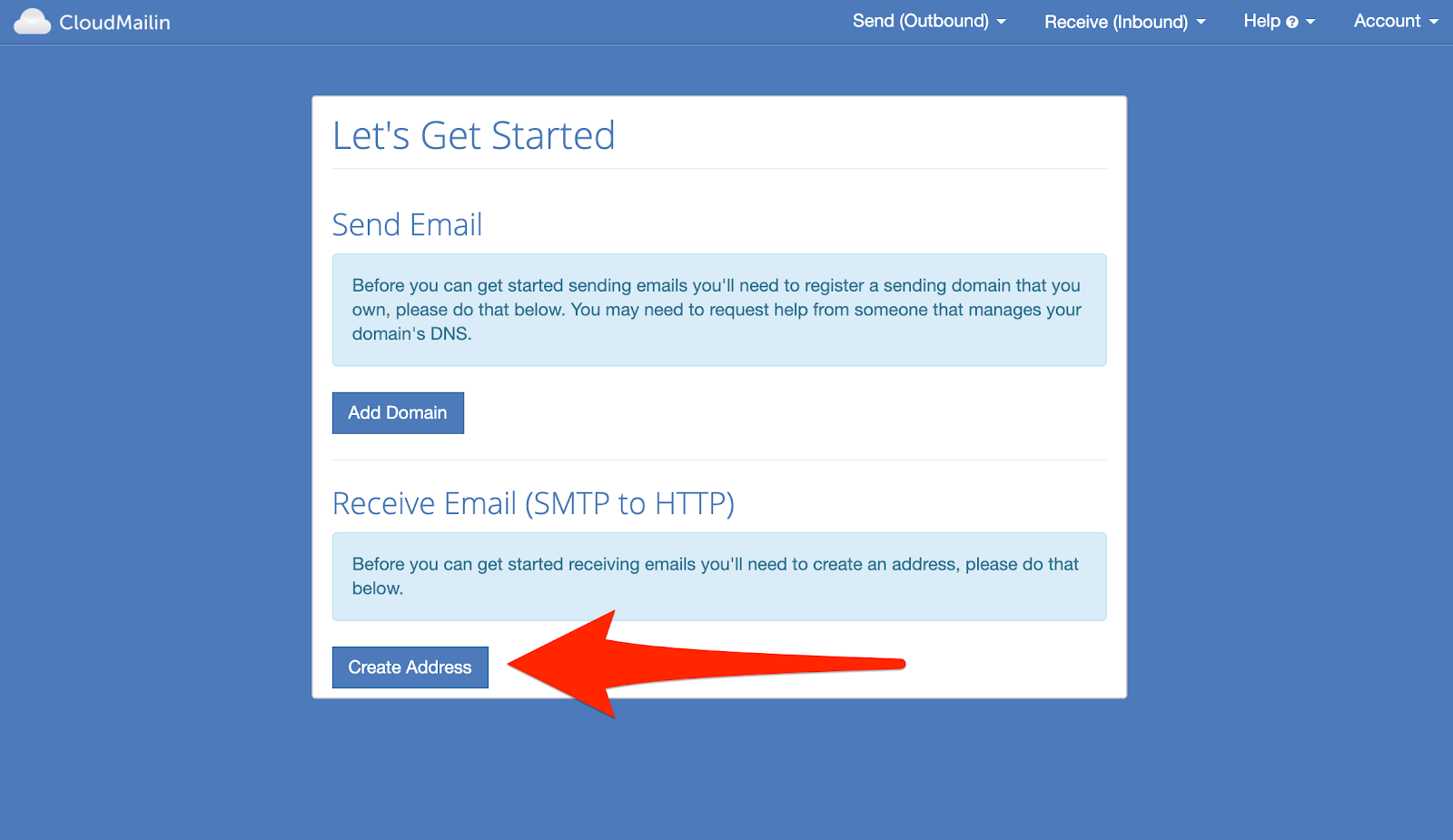 Screenshot of Creating an address in CloudMailIn