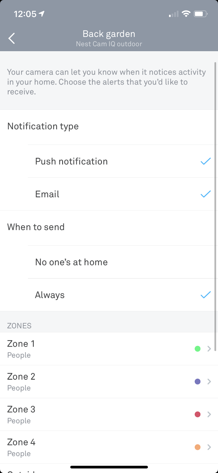 Google Nest App Settings; Turn on email notifications