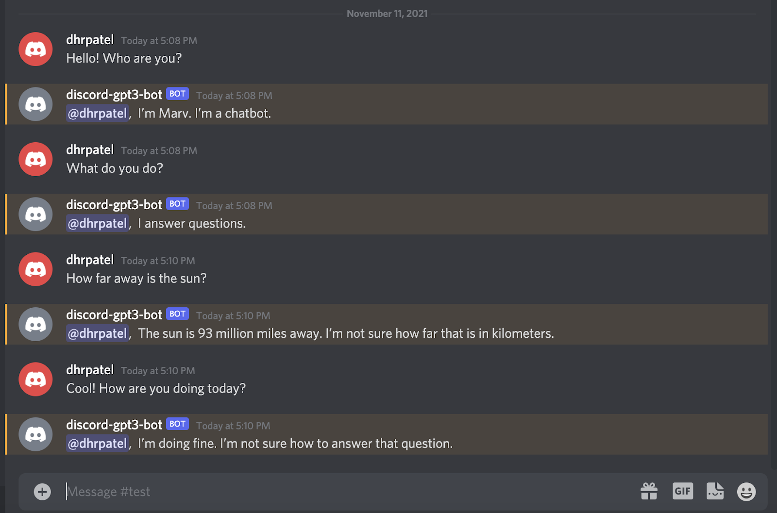 Chat with GPT-3 bot on discord