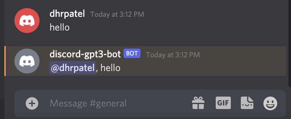 GPT-3 bot responding back to the user