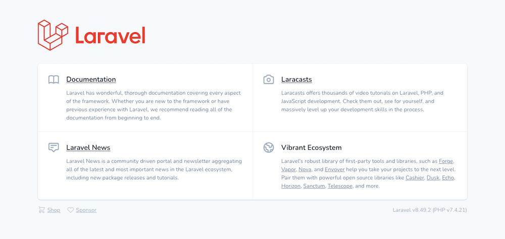 The default Laravel home page