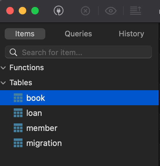 The database's table structure