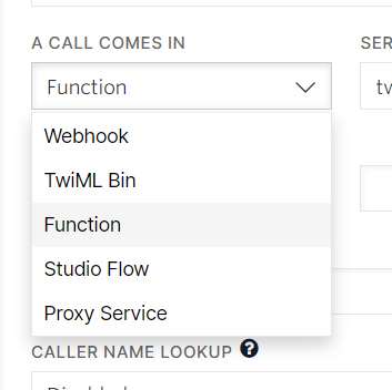 twilio event handler dropdown