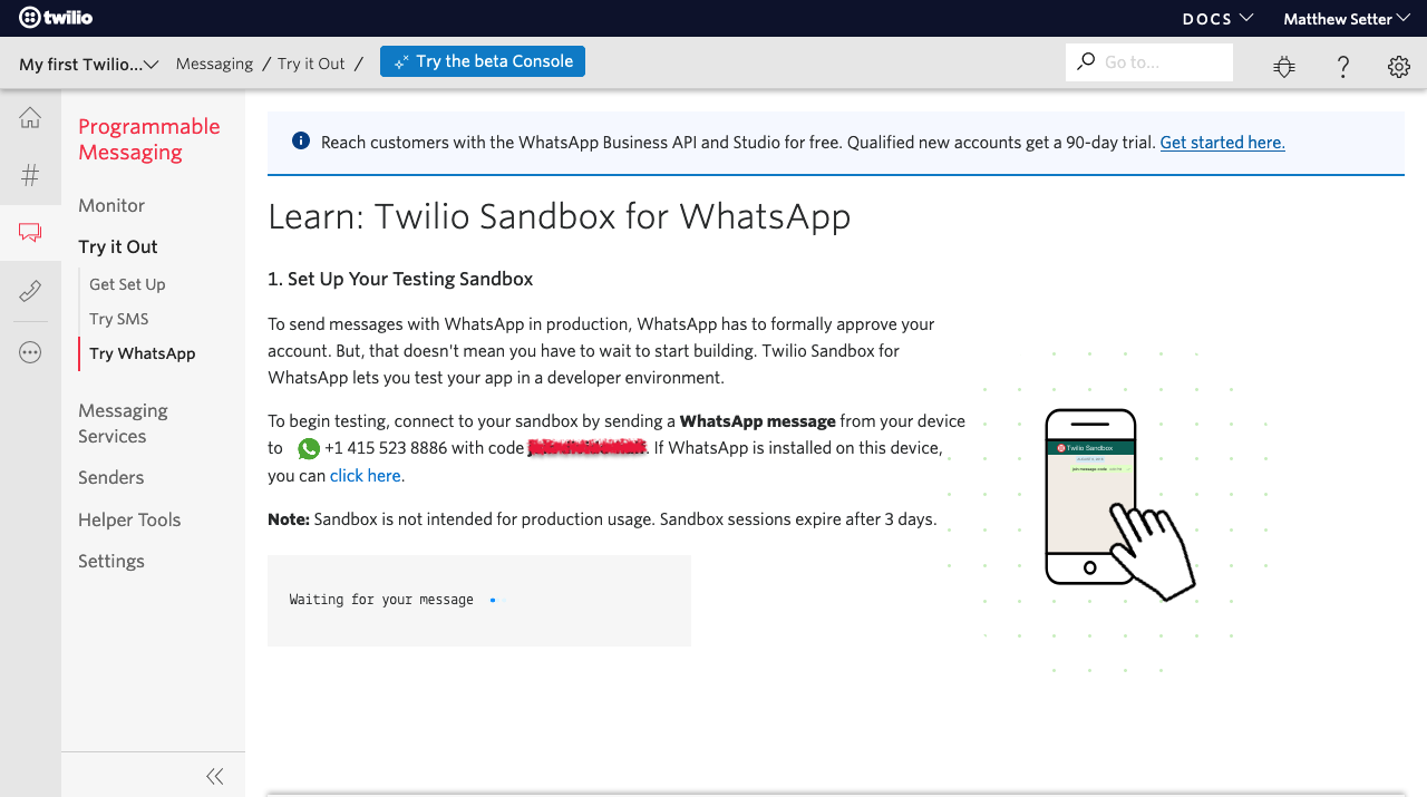 Setup Twilio Sandbox for WhatsApp