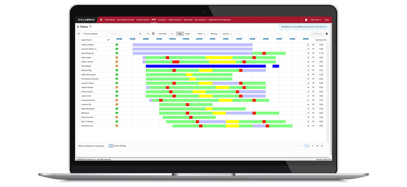 Calabrio One Workforce Management screen image example.