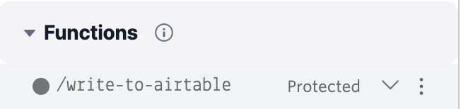 The write-to-airtable function in Twilio Serverless with protected selected from the dropdown