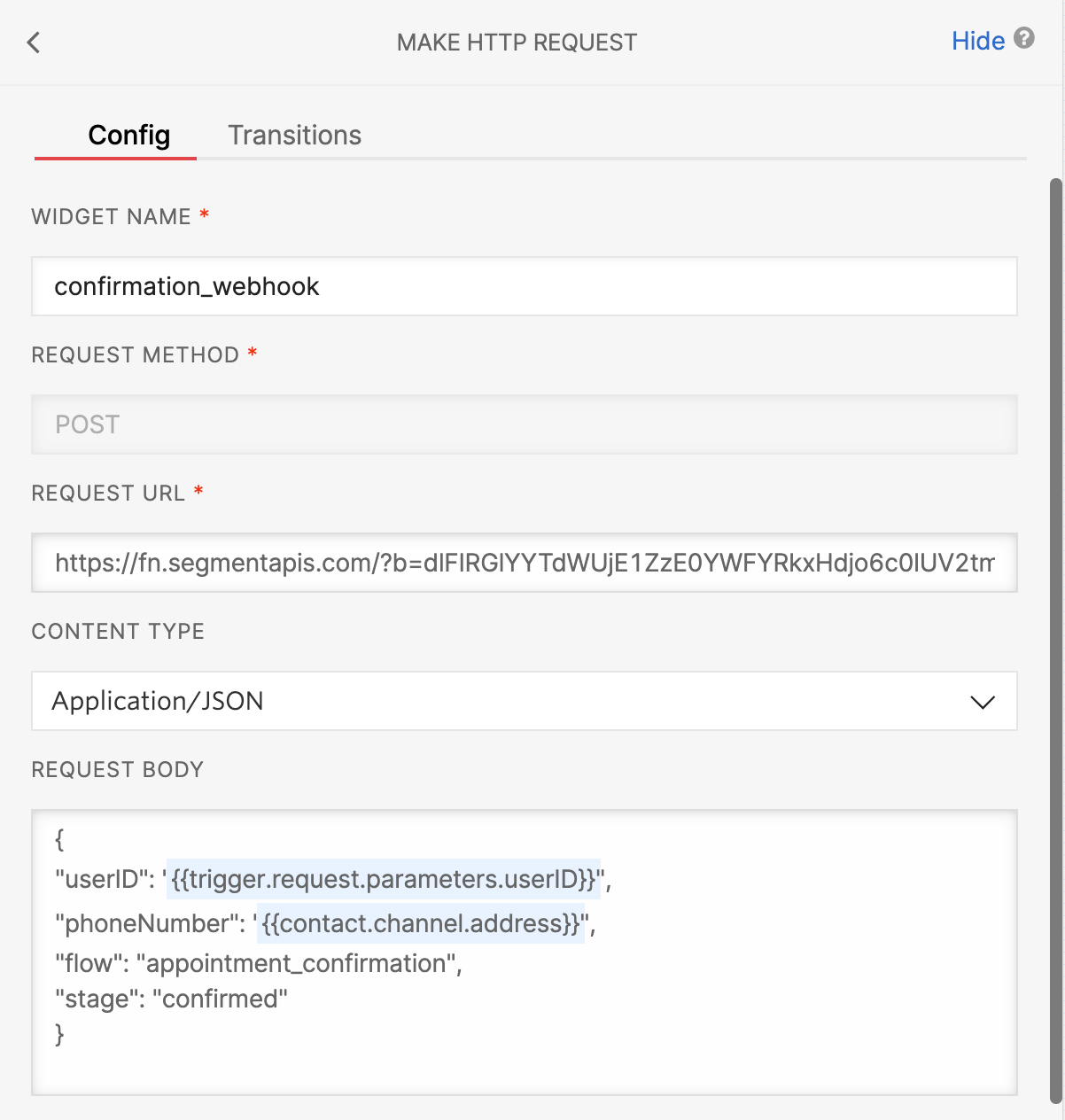 Updating the Make HTTP Request widget with production URL.