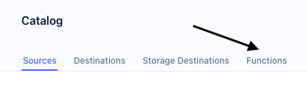 Arrow pointing to the Functions tab (far right) of Segment Catalog