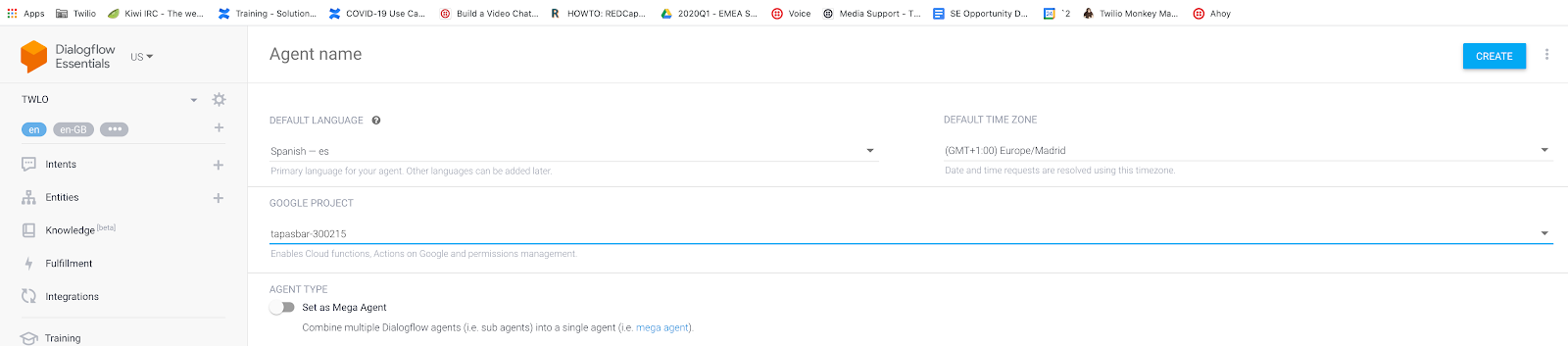 Configuración de Dialogflow - paso 2