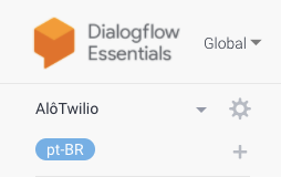 Detalhe do DialogFlow com a idioma Português Brasileiro como padrão e botão mais para adicionar um idioma adicional