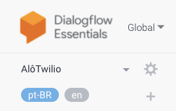 Detalhe do DialogFlow com dois idiomas adicionados