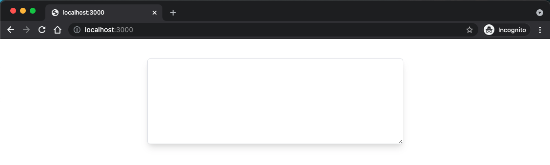 Browser window pointing to http://localhost:3000, showing a blank notepad textarea.
