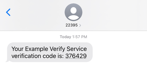 sms du code abrégé 22395 avec le message « Votre exemple de code de vérification du service Verify est 376429 »