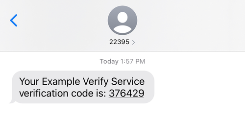 sms du code abrégé 22395 avec le message « Votre exemple de code de vérification du service Verify est 376429 »
