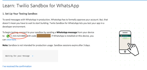 A sandbox da Twilio para WhatsApp